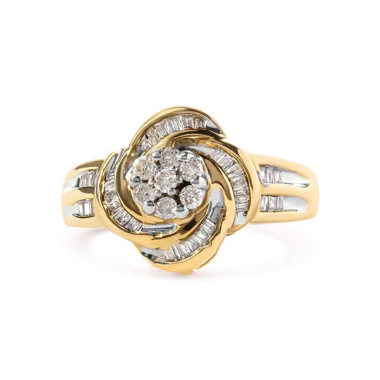 Rings JMS always Original Haus of Brilliance 10K Yellow Gold 12 Cttw Round and Baguette Diamond Flower Swirl Cocktail Ring IJ Color SI2I1 Clarity Rings JMS always Original Haus of Brilliance 10K Yellow Gold 12 Cttw Round and Baguette Diamond Flower Swirl Cocktail Ring IJ Color SI2I1 Clarity