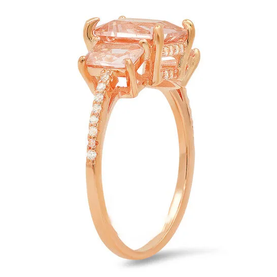 Rings JMS always Original Kylie Harper Rose Gold Over Silver 3Stone Morganite CZ Ring Rings JMS always Original Kylie Harper Rose Gold Over Silver 3Stone Morganite CZ Ring