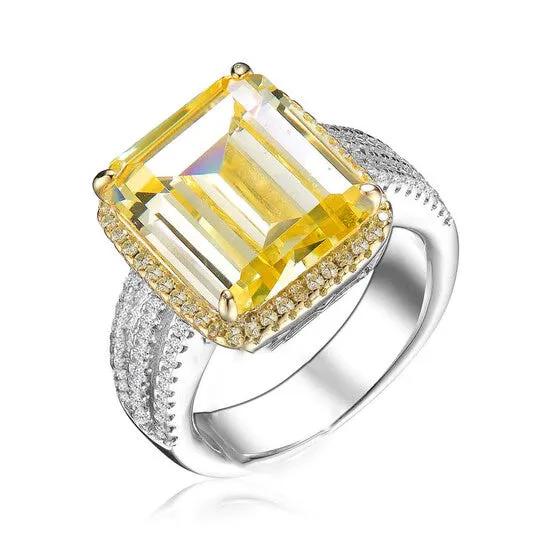 Rings JMS always Original Megan Walford Sterling Silver Yellow Asscher with Round Cubic Zirconia Pave Ring Rings JMS always Original Megan Walford Sterling Silver Yellow Asscher with Round Cubic Zirconia Pave Ring