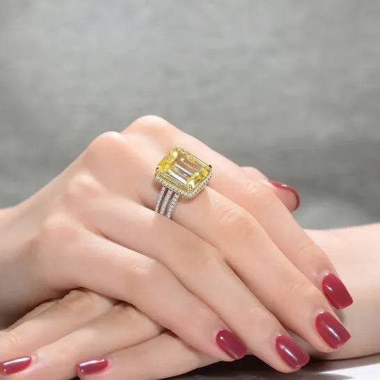 Rings JMS always Original Megan Walford Sterling Silver Yellow Asscher with Round Cubic Zirconia Pave Ring Rings JMS always Original Megan Walford Sterling Silver Yellow Asscher with Round Cubic Zirconia Pave Ring