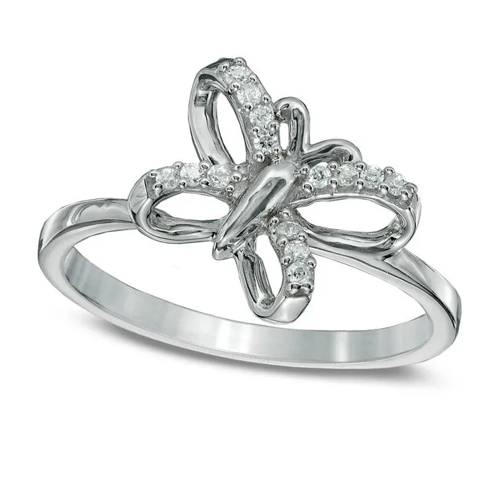 Rings Natural Diamond Accent Tilted Butterfly Midi Ring in Sterling Silver Goldia Rings Natural Diamond Accent Tilted Butterfly Midi Ring in Sterling Silver Goldia