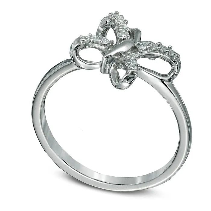 Rings Natural Diamond Accent Tilted Butterfly Midi Ring in Sterling Silver Goldia Rings Natural Diamond Accent Tilted Butterfly Midi Ring in Sterling Silver Goldia