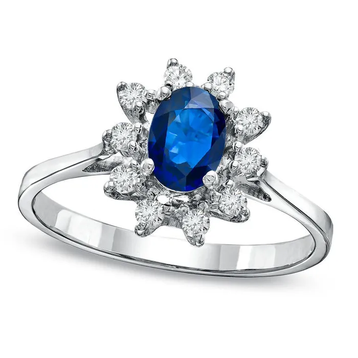 Rings Oval Blue Sapphire and 014 CT TW Natural Diamond Frame Engagement Ring in Solid 14K White Gold Goldia Rings Oval Blue Sapphire and 014 CT TW Natural Diamond Frame Engagement Ring in Solid 14K White Gold Goldia