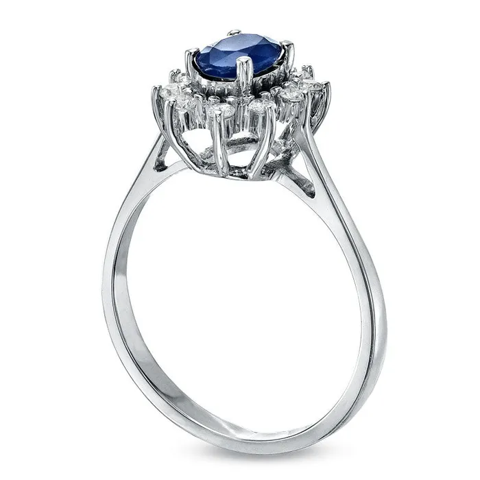 Rings Oval Blue Sapphire and 014 CT TW Natural Diamond Frame Engagement Ring in Solid 14K White Gold Goldia Rings Oval Blue Sapphire and 014 CT TW Natural Diamond Frame Engagement Ring in Solid 14K White Gold Goldia