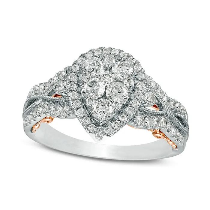 Rings Previously Owned 10 CT TW Composite Natural Diamond PearShaped Frame Engagement Ring in Solid 10K TwoTone Gold Goldia Rings Previously Owned 10 CT TW Composite Natural Diamond PearShaped Frame Engagement Ring in Solid 10K TwoTone Gold Goldia