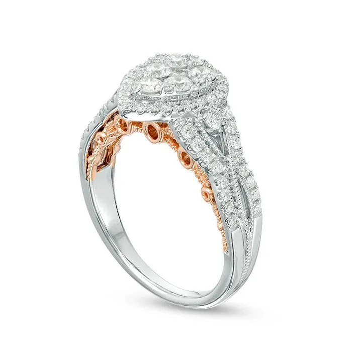 Rings Previously Owned 10 CT TW Composite Natural Diamond PearShaped Frame Engagement Ring in Solid 10K TwoTone Gold Goldia Rings Previously Owned 10 CT TW Composite Natural Diamond PearShaped Frame Engagement Ring in Solid 10K TwoTone Gold Goldia