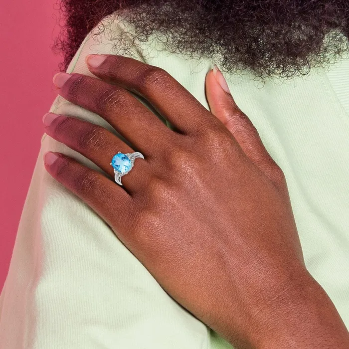 Rings Sterling Silver Rhodium Swiss Blue Topaz u0026 Diamond Ring Goldia