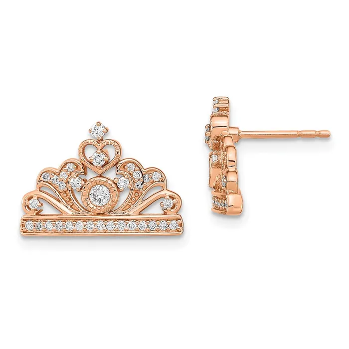 Solid 14k Rose Gold Polished Simulated CZ Tiara Post Earrings Goldia Earrings Solid 14k Rose Gold Polished Simulated CZ Tiara Post Earrings Goldia Earrings