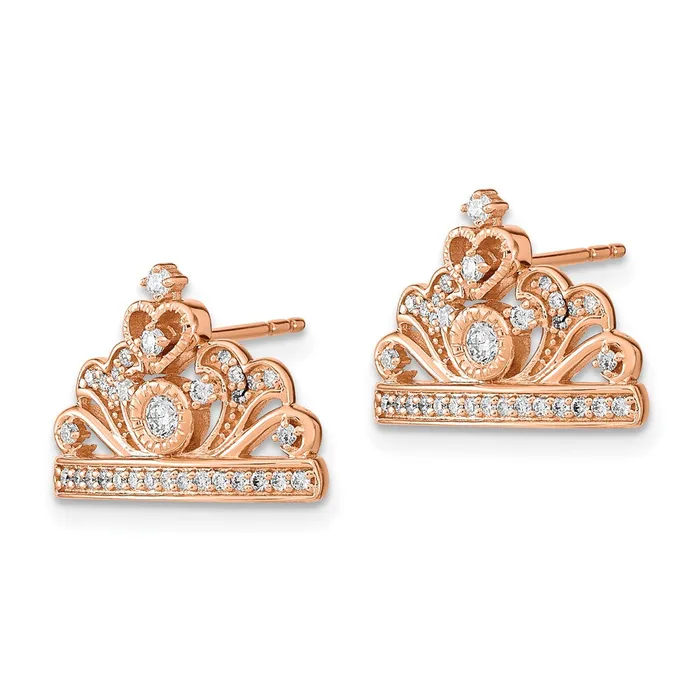 Solid 14k Rose Gold Polished Simulated CZ Tiara Post Earrings Goldia Earrings
