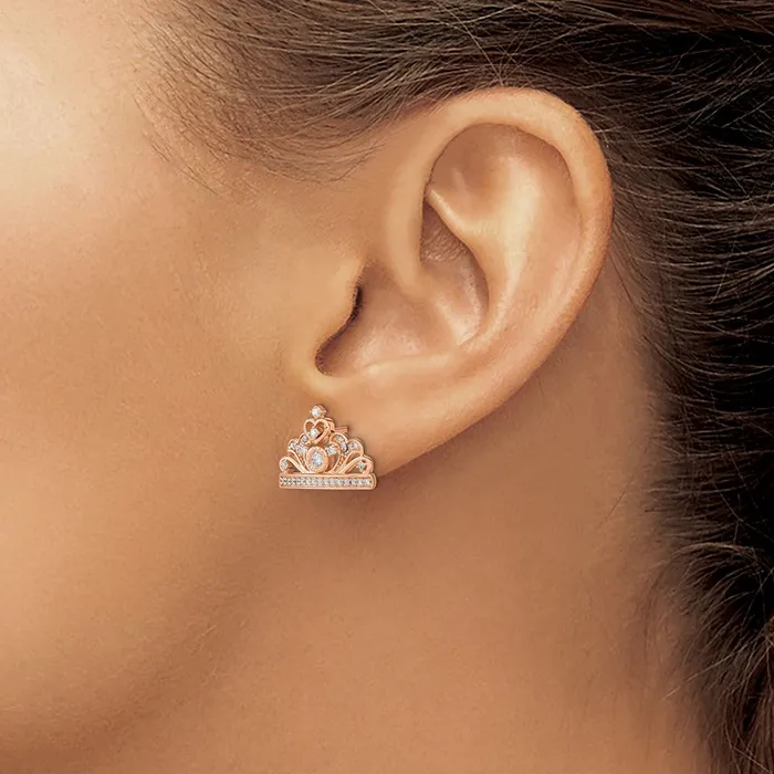 Solid 14k Rose Gold Polished Simulated CZ Tiara Post Earrings Goldia Earrings