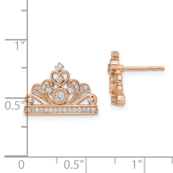Solid 14k Rose Gold Polished Simulated CZ Tiara Post Earrings Goldia Earrings