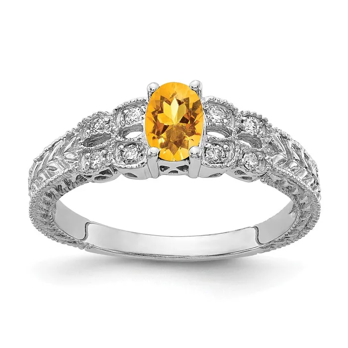 Solid 14k White Gold 6x4mm Oval Simulated Citrine A CZ Ring Goldia Rings Solid 14k White Gold 6x4mm Oval Simulated Citrine A CZ Ring Goldia Rings
