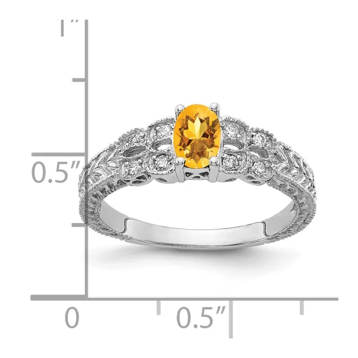Solid 14k White Gold 6x4mm Oval Simulated Citrine A CZ Ring Goldia Rings