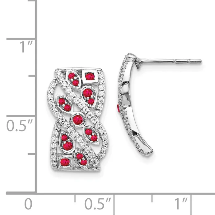 Solid 14k White Gold Simulated CZ Ruby Fancy Earrings Goldia Earrings Solid 14k White Gold Simulated CZ Ruby Fancy Earrings Goldia Earrings