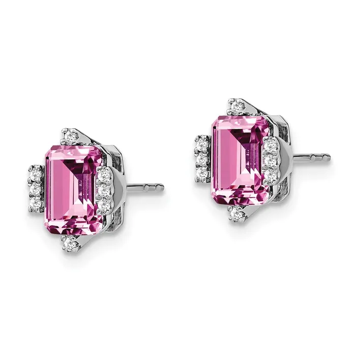 Solid 14k White Gold Simulated Emerald Simulatedshape Creat PinK Sapphire SimulatedSimulated CZ Earrings Goldia Earrings