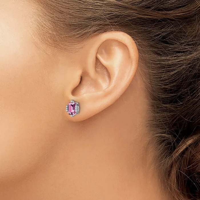 Solid 14k White Gold Simulated Emerald Simulatedshape Creat PinK Sapphire SimulatedSimulated CZ Earrings Goldia Earrings