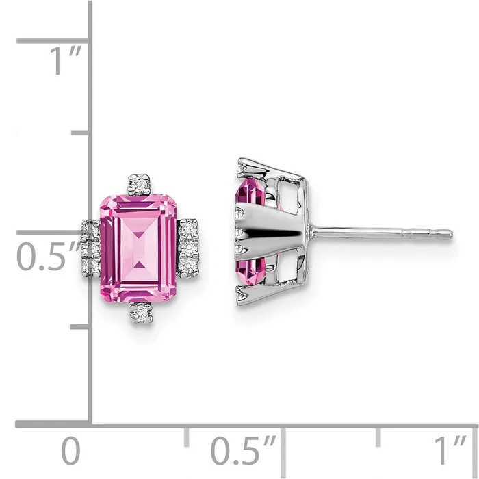 Solid 14k White Gold Simulated Emerald Simulatedshape Creat PinK Sapphire SimulatedSimulated CZ Earrings Goldia Earrings