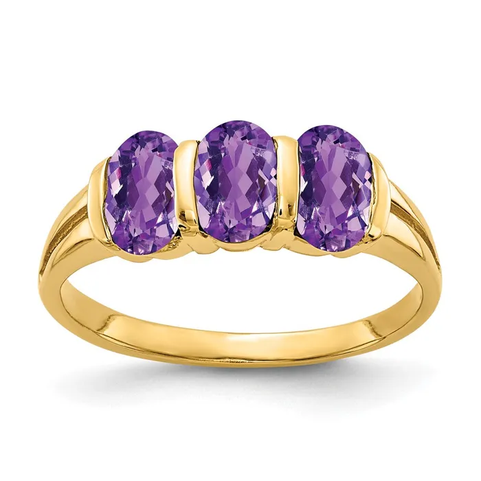 Solid 14k Yellow Gold 6x4mm Oval Simulated Amethyst Ring Goldia Rings