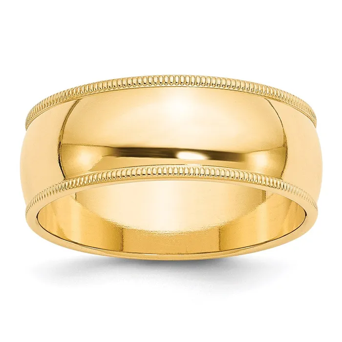 Solid 14K Yellow Gold 8mm Milgrain Half Round MensWomens Wedding Band Ring Size 105 Goldia Rings Solid 14K Yellow Gold 8mm Milgrain Half Round MensWomens Wedding Band Ring Size 105 Goldia Rings