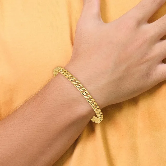 Solid 14K Yellow Gold 9 inch 68mm Hand Polished Flat Beveled Curb Link with Box Catch Clasp Bracelet MDS Bracelets Solid 14K Yellow Gold 9 inch 68mm Hand Polished Flat Beveled Curb Link with Box Catch Clasp Bracelet MDS Bracelets