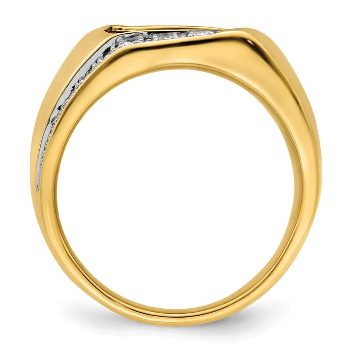 Solid 14k Yellow Gold Simulated Onyx and CZ Mens Ring Goldia Rings