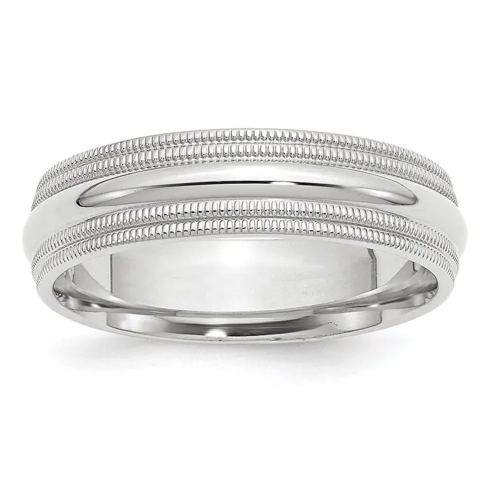 Solid 18K White Gold 6mm Double Milgrain Comfort Fit MensWomens Wedding Band Ring Size 65 Goldia Rings Solid 18K White Gold 6mm Double Milgrain Comfort Fit MensWomens Wedding Band Ring Size 65 Goldia Rings