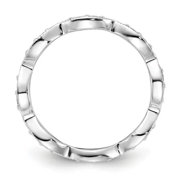 Solid Real 14k White Gold Polished Vintage Pave Size 55 CZ Eternity Wedding Band Ring Goldia Rings