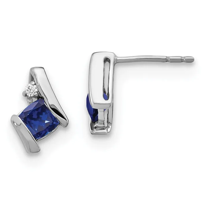 Sterling Silver Antique Cushion Cr Sapphire and Real Diamond Earrings Goldia Earrings Sterling Silver Antique Cushion Cr Sapphire and Real Diamond Earrings Goldia Earrings