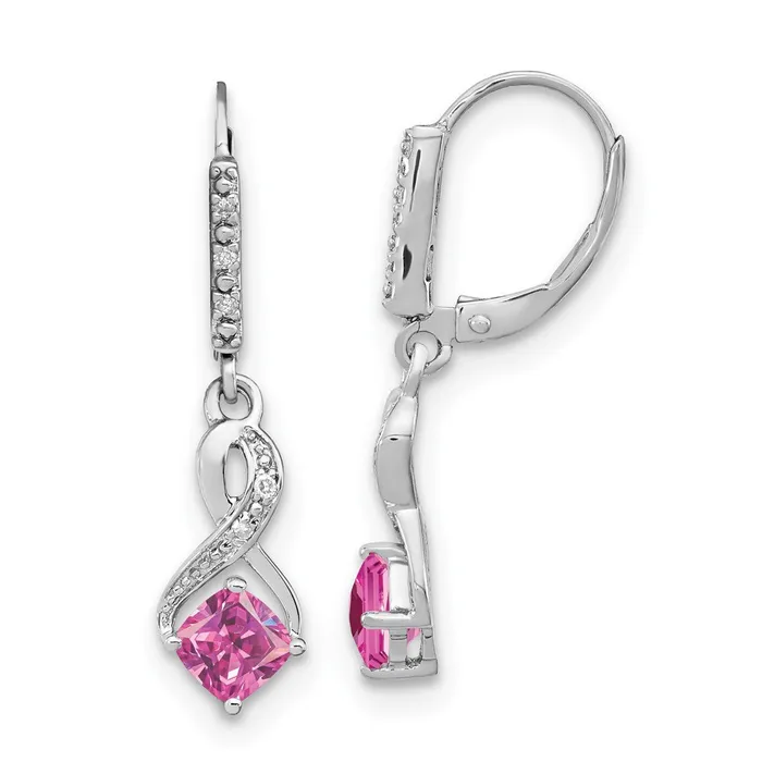 Sterling Silver Created Pink Sapphire and Real Diamond Earrings Goldia Earrings Sterling Silver Created Pink Sapphire and Real Diamond Earrings Goldia Earrings