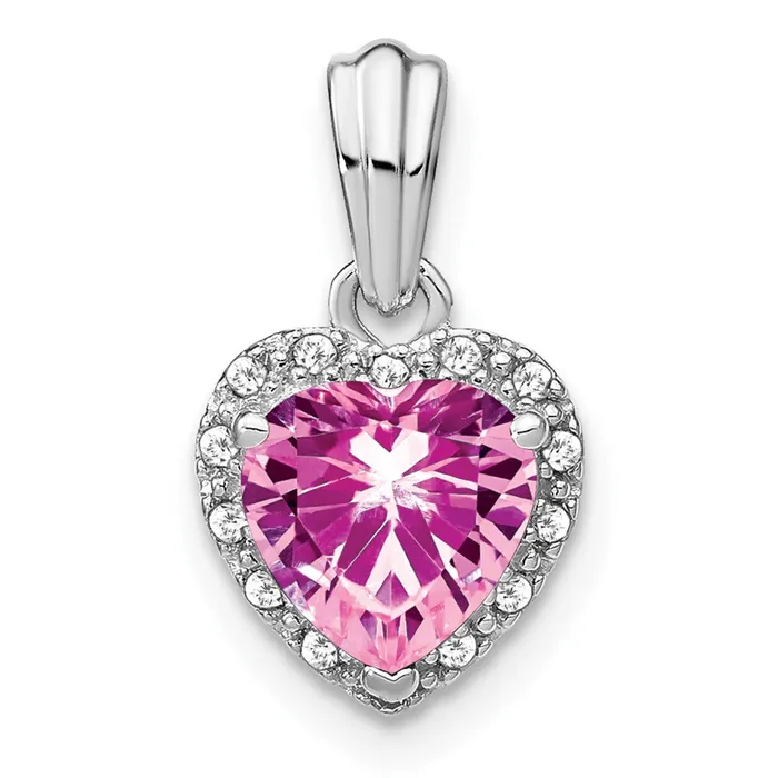 Sterling Silver Created Pink Sapphire and Real Diamond Pendant Goldia Necklaces Sterling Silver Created Pink Sapphire and Real Diamond Pendant Goldia Necklaces
