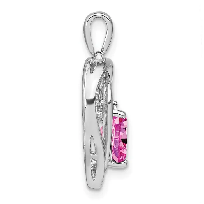 Sterling Silver Created Pink Sapphire and Real Diamond Pendant Goldia Necklaces