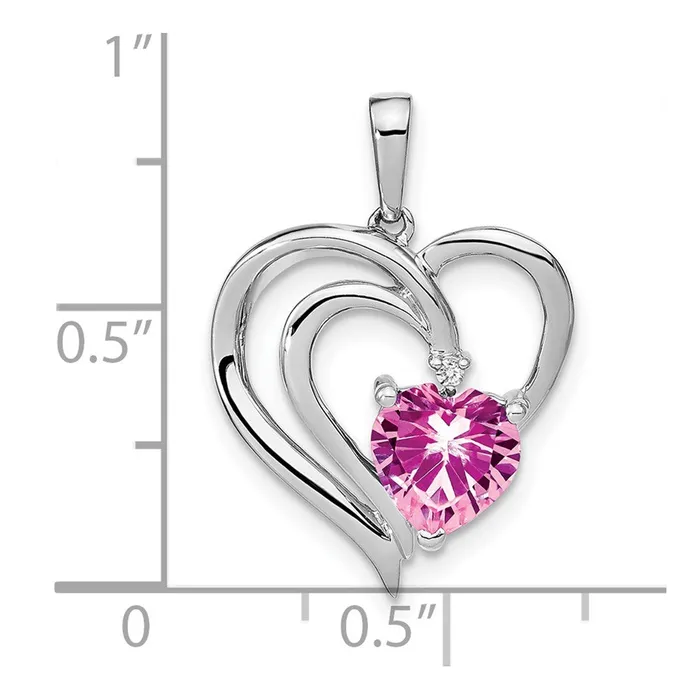 Sterling Silver Created Pink Sapphire and Real Diamond Pendant Goldia Necklaces