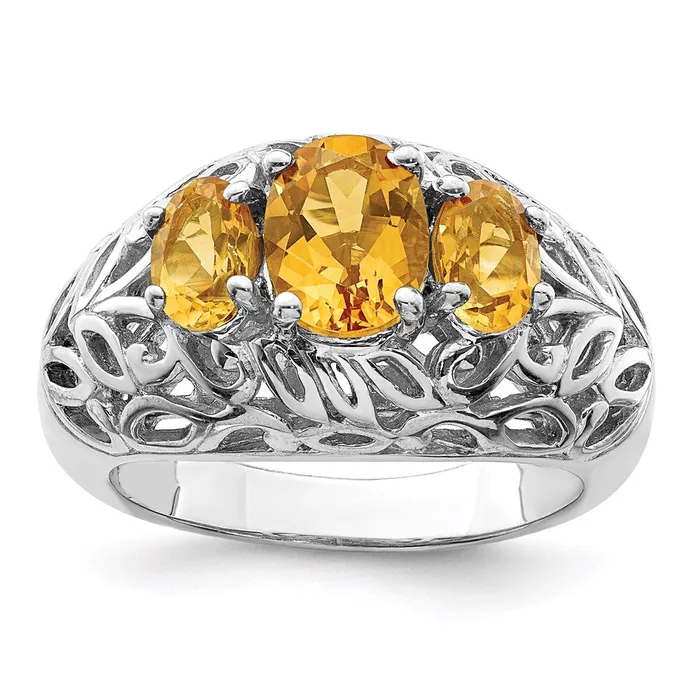 Sterling Silver Rhodium Citrine Ring Goldia Rings