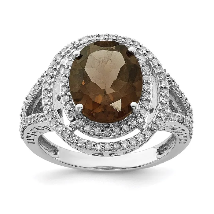Sterling Silver Rhodium Diamond u0026 Smoky Quartz Ring Goldia Rings
