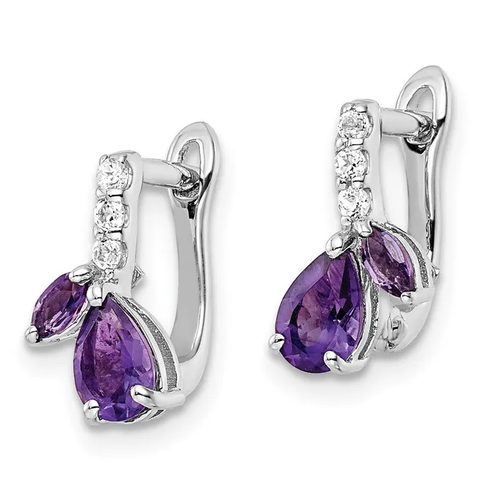 Sterling Silver Rhodiumplated 98AMWhiteTopaz Hinged Earrings Goldia Earrings