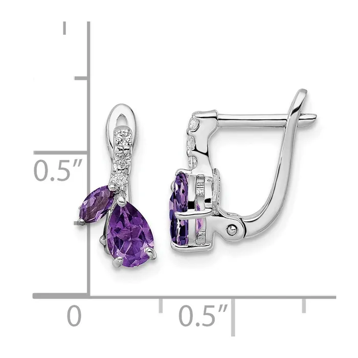 Sterling Silver Rhodiumplated 98AMWhiteTopaz Hinged Earrings Goldia Earrings