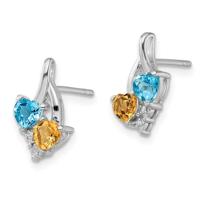 Sterling Silver Rhodiumplated Blue Topaz and Citrine Diamond Earrings Goldia Earrings