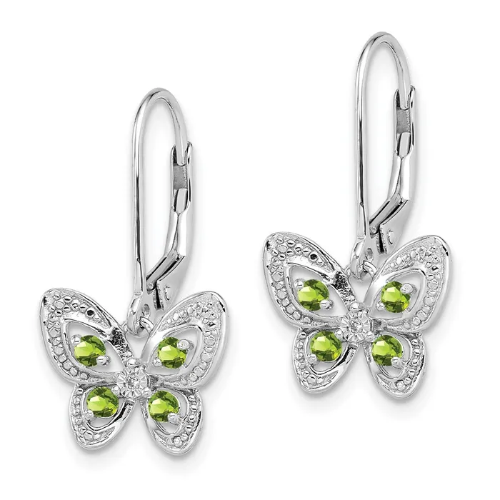 Sterling Silver Rhodiumplated Peridot and Diamond Earrings Goldia Earrings