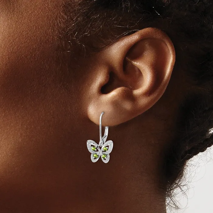 Sterling Silver Rhodiumplated Peridot and Diamond Earrings Goldia Earrings