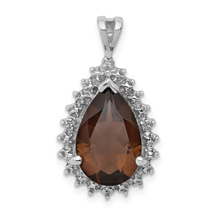Sterling Silver Rhodium Plated Smoky Quartz and Diamond Pear Pendant Goldia Necklaces Sterling Silver Rhodium Plated Smoky Quartz and Diamond Pear Pendant Goldia Necklaces