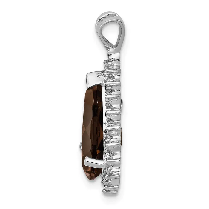 Sterling Silver Rhodium Plated Smoky Quartz and Diamond Pear Pendant Goldia Necklaces