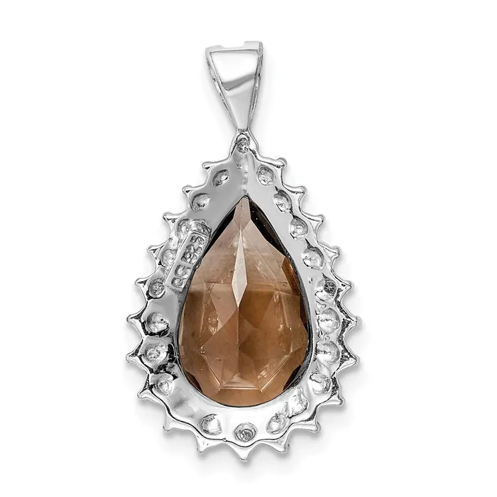 Sterling Silver Rhodium Plated Smoky Quartz and Diamond Pear Pendant Goldia Necklaces