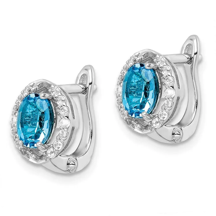 Sterling Silver Rhodiumplated Swiss BTWhite Topaz Oval Hinged Earrings Goldia Earrings
