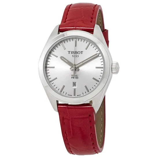 Watches Original Tissot PR 100 Silver Dial Red Leather Ladies Watch T1012101603103 JMS always Watches Original Tissot PR 100 Silver Dial Red Leather Ladies Watch T1012101603103 JMS always