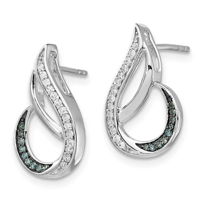 White Night Sterling Silver Rhodiumplated Polished Blue and White Diamond Post Earrings Goldia Earrings