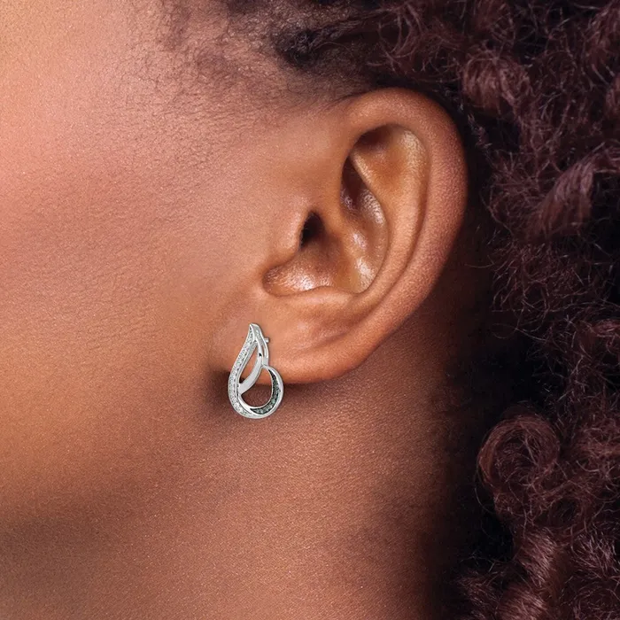 White Night Sterling Silver Rhodiumplated Polished Blue and White Diamond Post Earrings Goldia Earrings