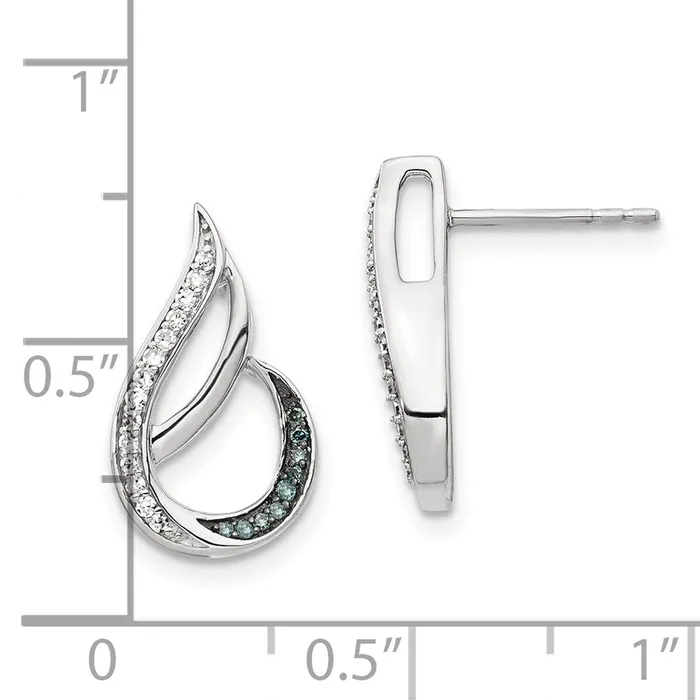 White Night Sterling Silver Rhodiumplated Polished Blue and White Diamond Post Earrings Goldia Earrings