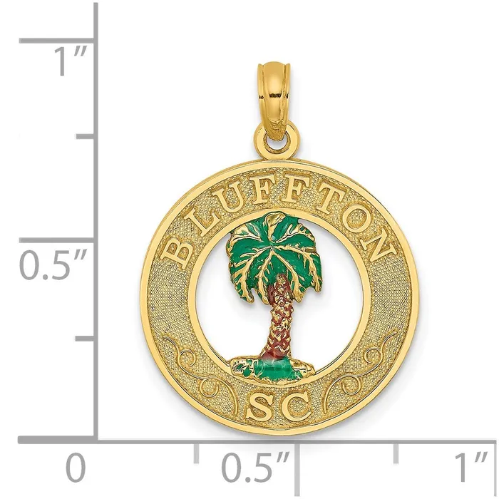 14K BLUFFTON SC Circle Enameled Palm Tree Charm TreasureFineJewelers Charm Necklaces