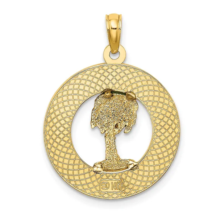14K BLUFFTON SC Circle Enameled Palm Tree Charm TreasureFineJewelers Charm Necklaces
