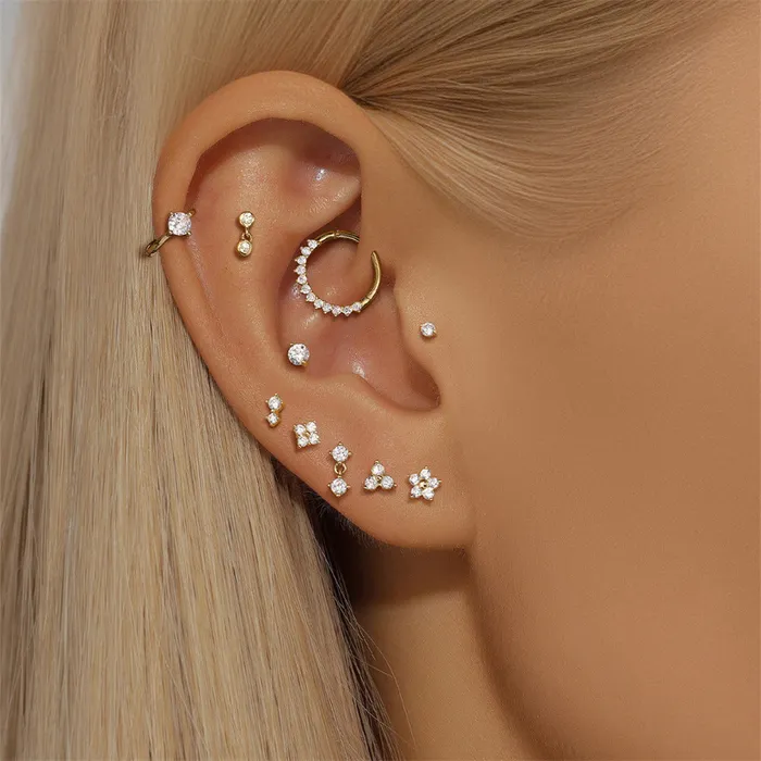14k GOLD Multi Round Diamond Gold Huggie Earrings Trendolla Jewelry Earrings
